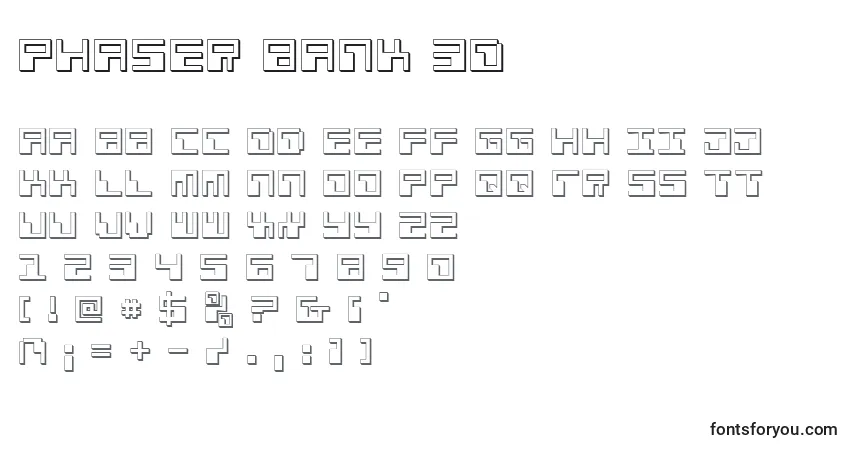 Czcionka Phaser Bank 3D – alfabet, cyfry, specjalne znaki