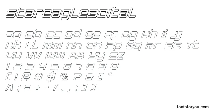 Czcionka Stareagle3Dital – alfabet, cyfry, specjalne znaki