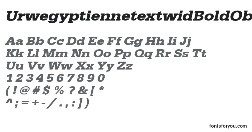 Шрифт UrwegyptiennetextwidBoldOblique – алфавит, цифры, специальные символы
