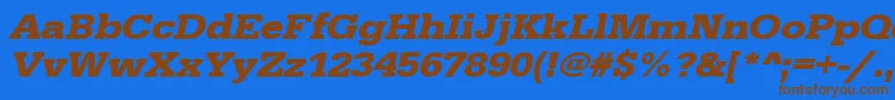 フォントUrwegyptiennetextwidBoldOblique – 茶色の文字が青い背景にあります。