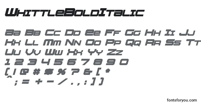 Schriftart WhittleBoldItalic – Alphabet, Zahlen, spezielle Symbole