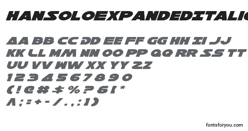 A fonte HanSoloExpandedItalic – alfabeto, números, caracteres especiais