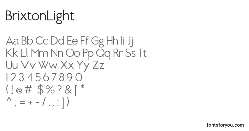 Шрифт BrixtonLight – алфавит, цифры, специальные символы