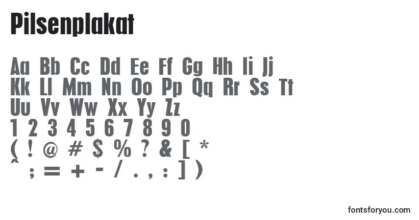 A fonte Pilsenplakat – alfabeto, números, caracteres especiais