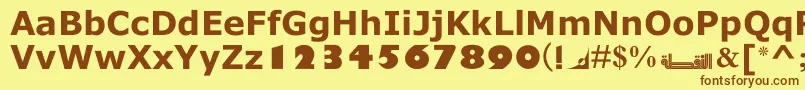 フォントMotkenNoqtaIi – 茶色の文字が黄色の背景にあります。