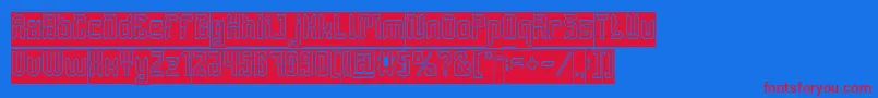 DayakShieldHollowInverse-Schriftart – Rote Schriften auf blauem Hintergrund