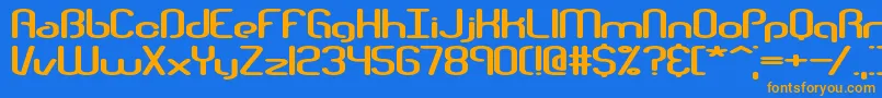 フォントTelephas – オレンジ色の文字が青い背景にあります。