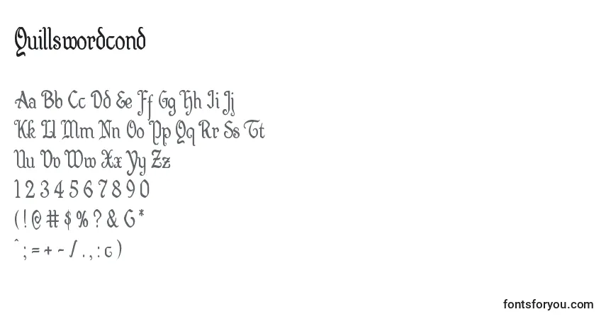Czcionka Quillswordcond – alfabet, cyfry, specjalne znaki