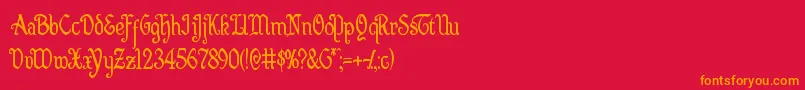 Quillswordcond-Schriftart – Orangefarbene Schriften auf rotem Hintergrund