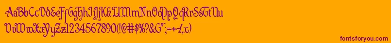 Quillswordcond-Schriftart – Violette Schriften auf orangefarbenem Hintergrund