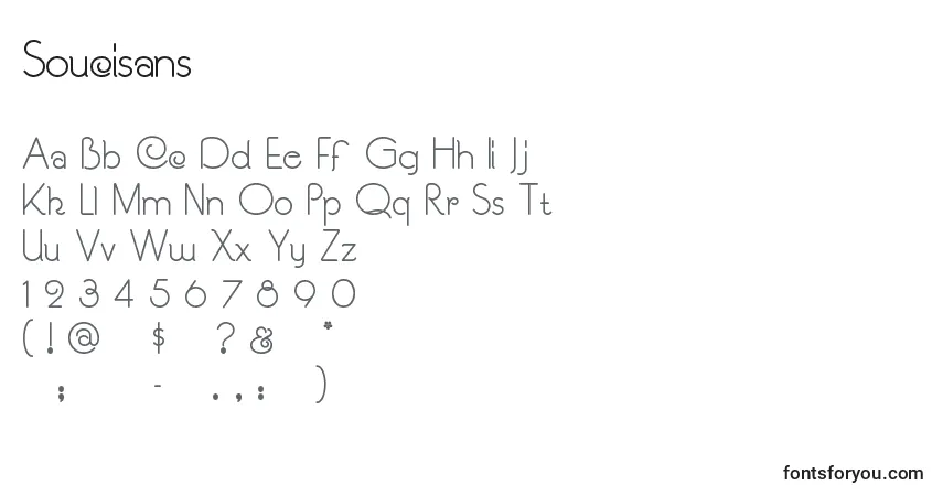Schriftart Soucisans – Alphabet, Zahlen, spezielle Symbole