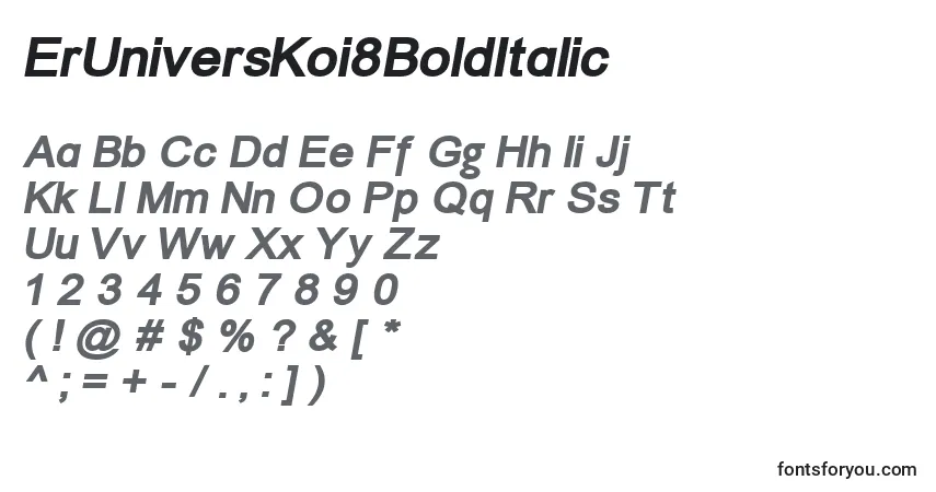 A fonte ErUniversKoi8BoldItalic – alfabeto, números, caracteres especiais