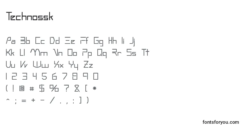 Schriftart Technossk – Alphabet, Zahlen, spezielle Symbole