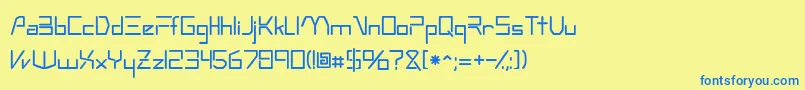 フォントTechnossk – 青い文字が黄色の背景にあります。