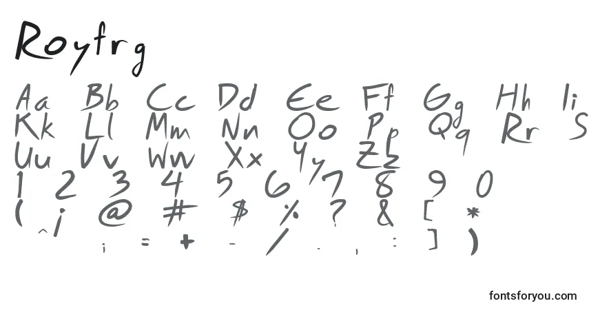 A fonte Royfrg – alfabeto, números, caracteres especiais