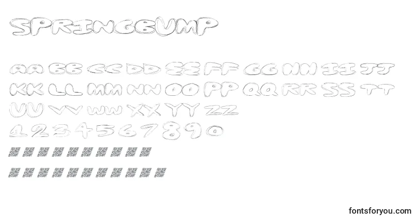 Springbump font – alphabet, numbers, special characters