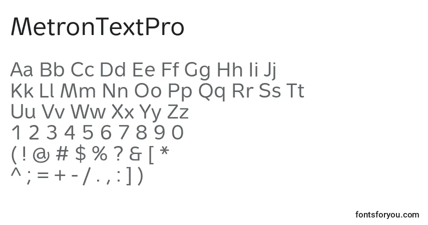 MetronTextPro-fontti – aakkoset, numerot, erikoismerkit