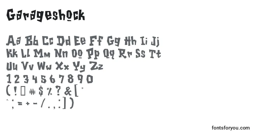 Czcionka Garageshock – alfabet, cyfry, specjalne znaki