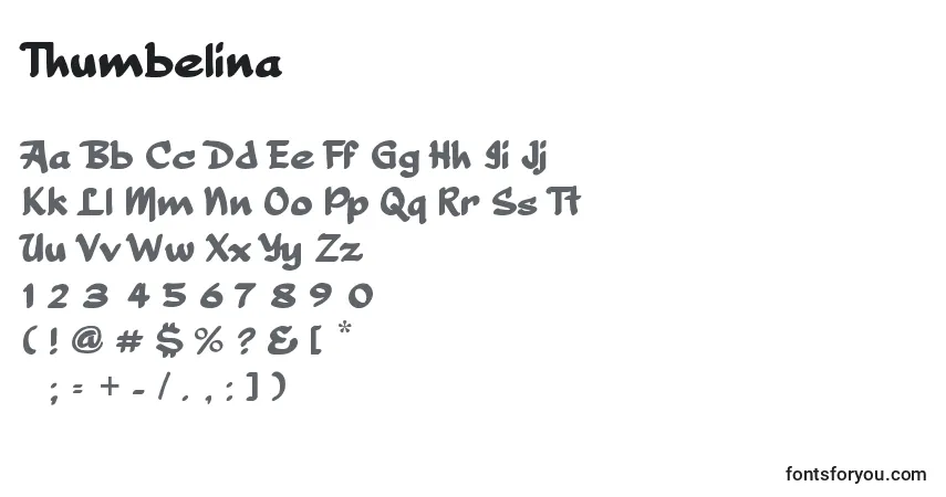 Czcionka Thumbelina – alfabet, cyfry, specjalne znaki