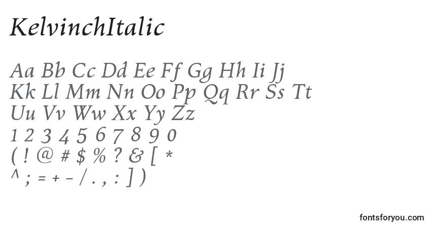 Шрифт KelvinchItalic – алфавит, цифры, специальные символы