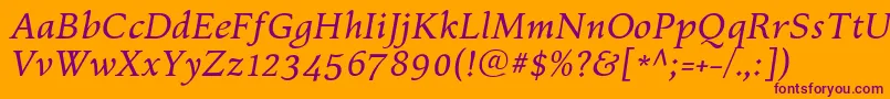 KelvinchItalic-fontti – violetit fontit oranssilla taustalla