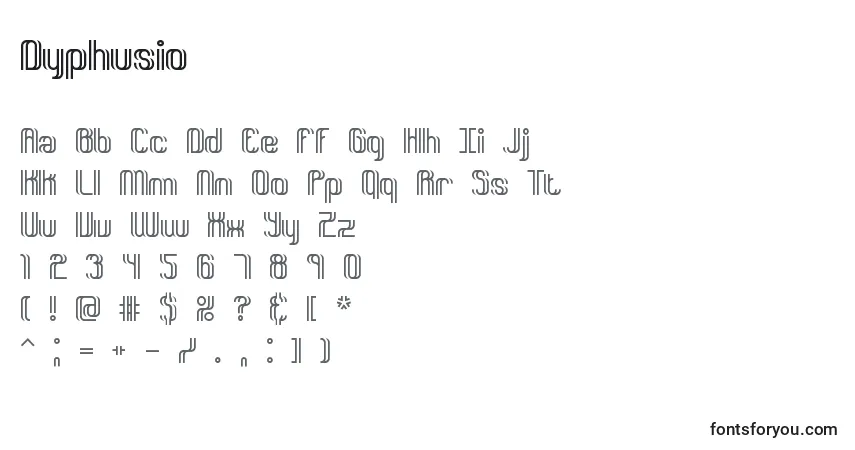 Schriftart Dyphusio – Alphabet, Zahlen, spezielle Symbole