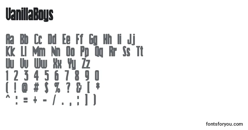 A fonte VanillaBoys – alfabeto, números, caracteres especiais