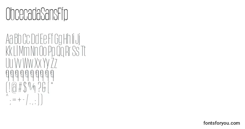 Шрифт ObcecadaSansFfp (48718) – алфавит, цифры, специальные символы