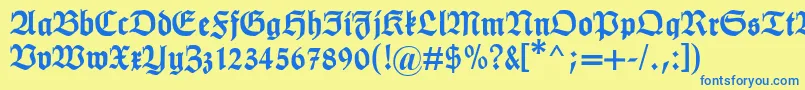 フォントHumboldtfraktur – 青い文字が黄色の背景にあります。