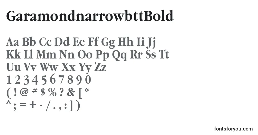 A fonte GaramondnarrowbttBold – alfabeto, números, caracteres especiais