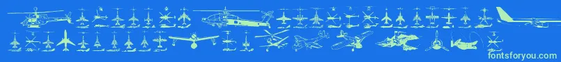 Aircraft-Schriftart – Grüne Schriften auf blauem Hintergrund