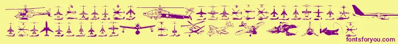 Aircraft-Schriftart – Violette Schriften auf gelbem Hintergrund