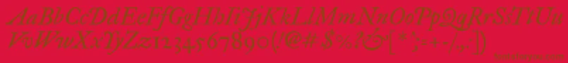 Imfegpit28p-Schriftart – Braune Schriften auf rotem Hintergrund