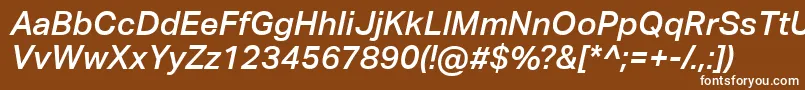 AktivgroteskcorpMediumitalic-fontti – valkoiset fontit ruskealla taustalla