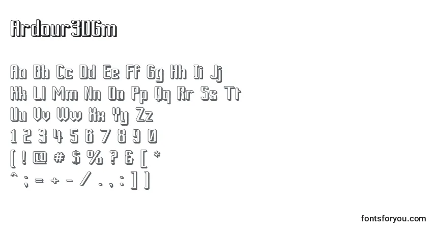 Шрифт Ardour3DGm – алфавит, цифры, специальные символы