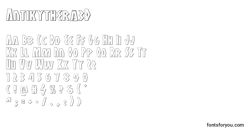 Czcionka Antikythera3D – alfabet, cyfry, specjalne znaki