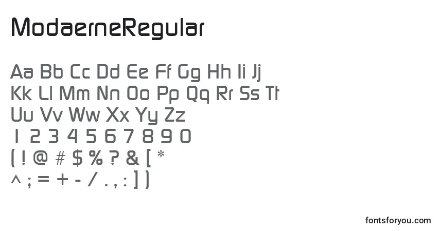 Schriftart ModaerneRegular – Alphabet, Zahlen, spezielle Symbole