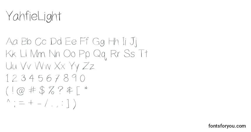 Schriftart YahfieLight – Alphabet, Zahlen, spezielle Symbole