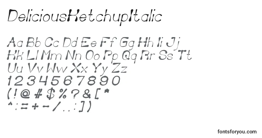 Шрифт DeliciousKetchupItalic – алфавит, цифры, специальные символы