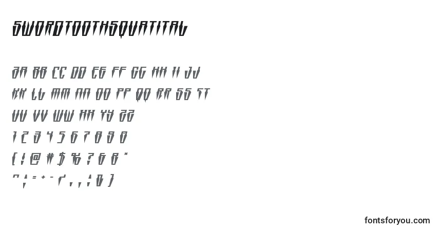 Czcionka Swordtoothsquatital – alfabet, cyfry, specjalne znaki