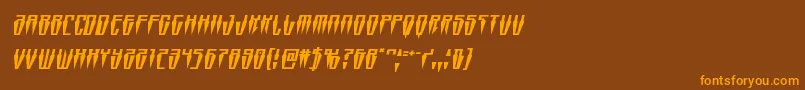 Swordtoothsquatital-fontti – oranssit fontit ruskealla taustalla