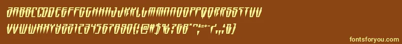 Swordtoothsquatital-fontti – keltaiset fontit ruskealla taustalla