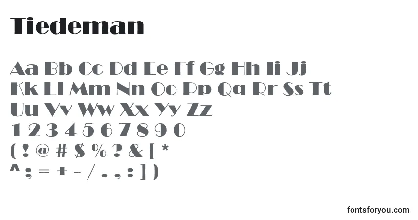 Czcionka Tiedeman – alfabet, cyfry, specjalne znaki