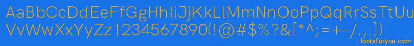 フォントHkgroteskLight – オレンジ色の文字が青い背景にあります。