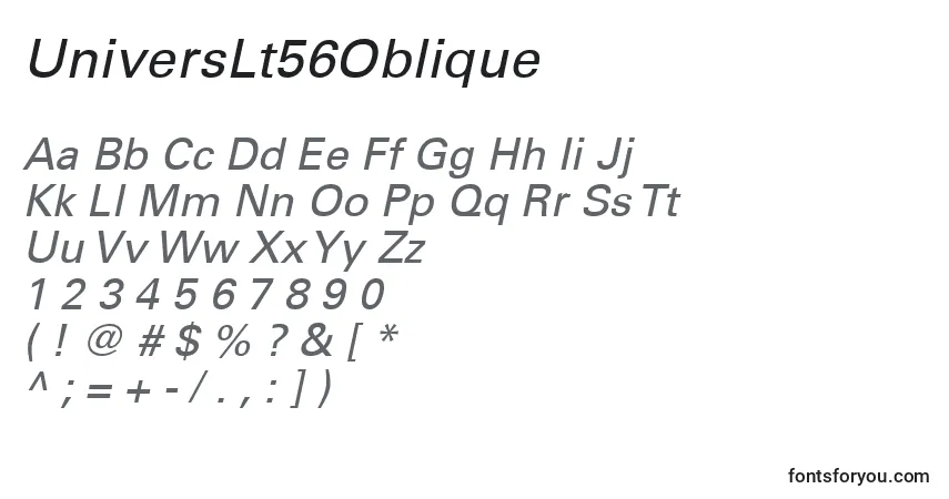 Шрифт UniversLt56Oblique – алфавит, цифры, специальные символы