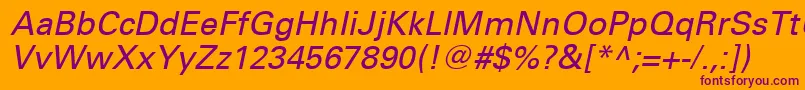 UniversLt56Oblique Font – Purple Fonts on Orange Background