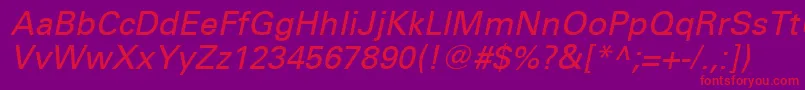UniversLt56Oblique-Schriftart – Rote Schriften auf violettem Hintergrund