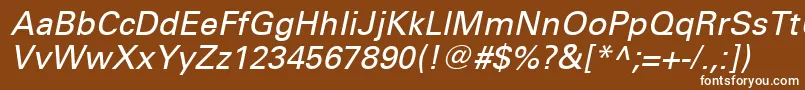 UniversLt56Oblique-Schriftart – Weiße Schriften auf braunem Hintergrund
