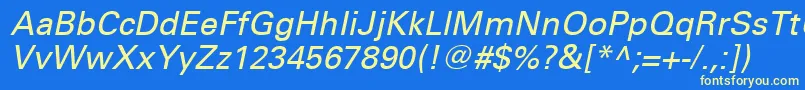 UniversLt56Oblique Font – Yellow Fonts on Blue Background