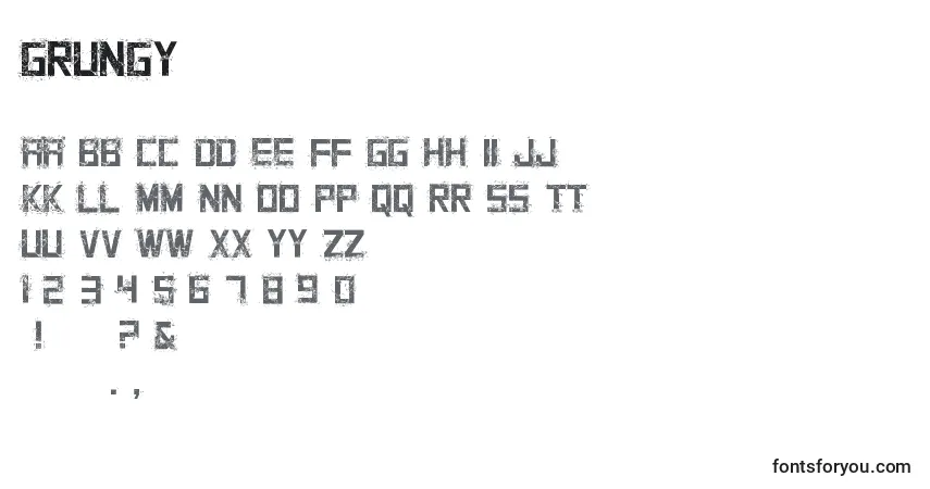 A fonte Grungy – alfabeto, números, caracteres especiais